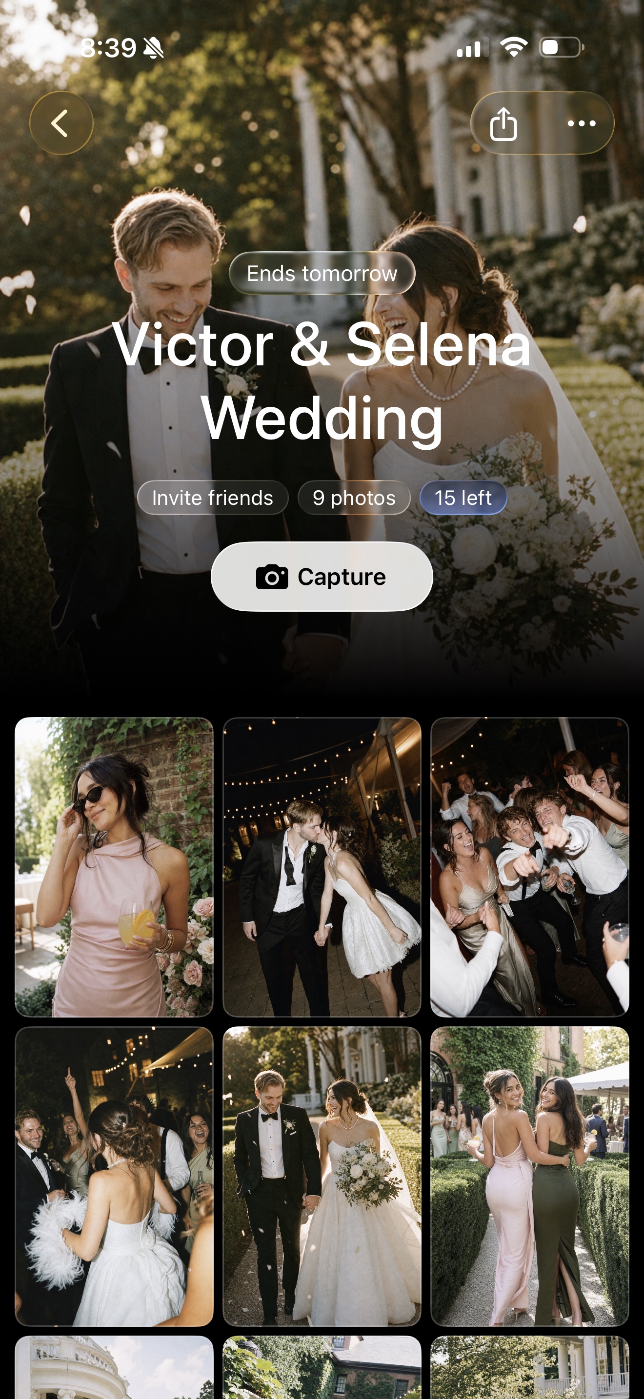 Recap event camera screen showing a shared photo album